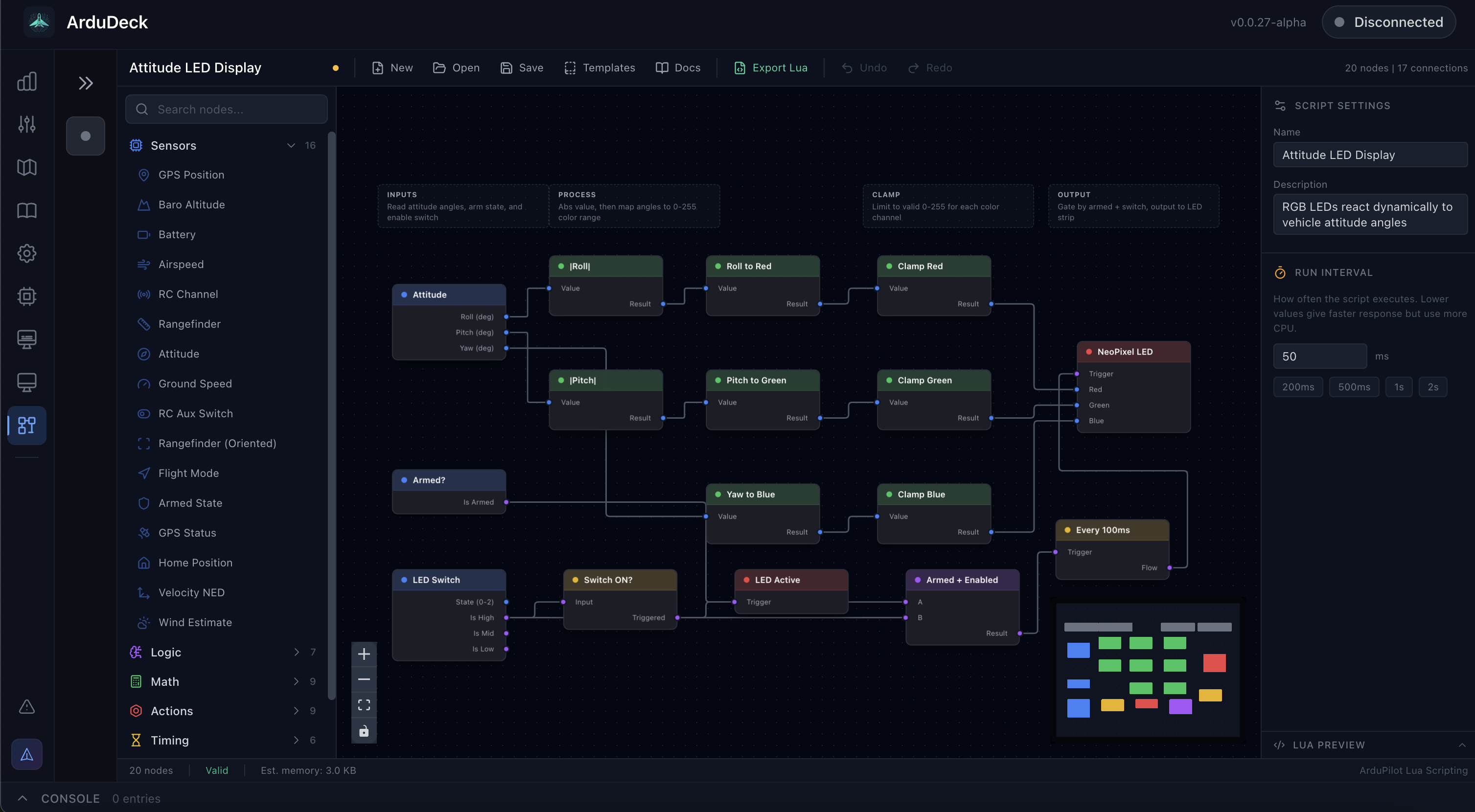 Lua Graph Editor with a loaded template graph
